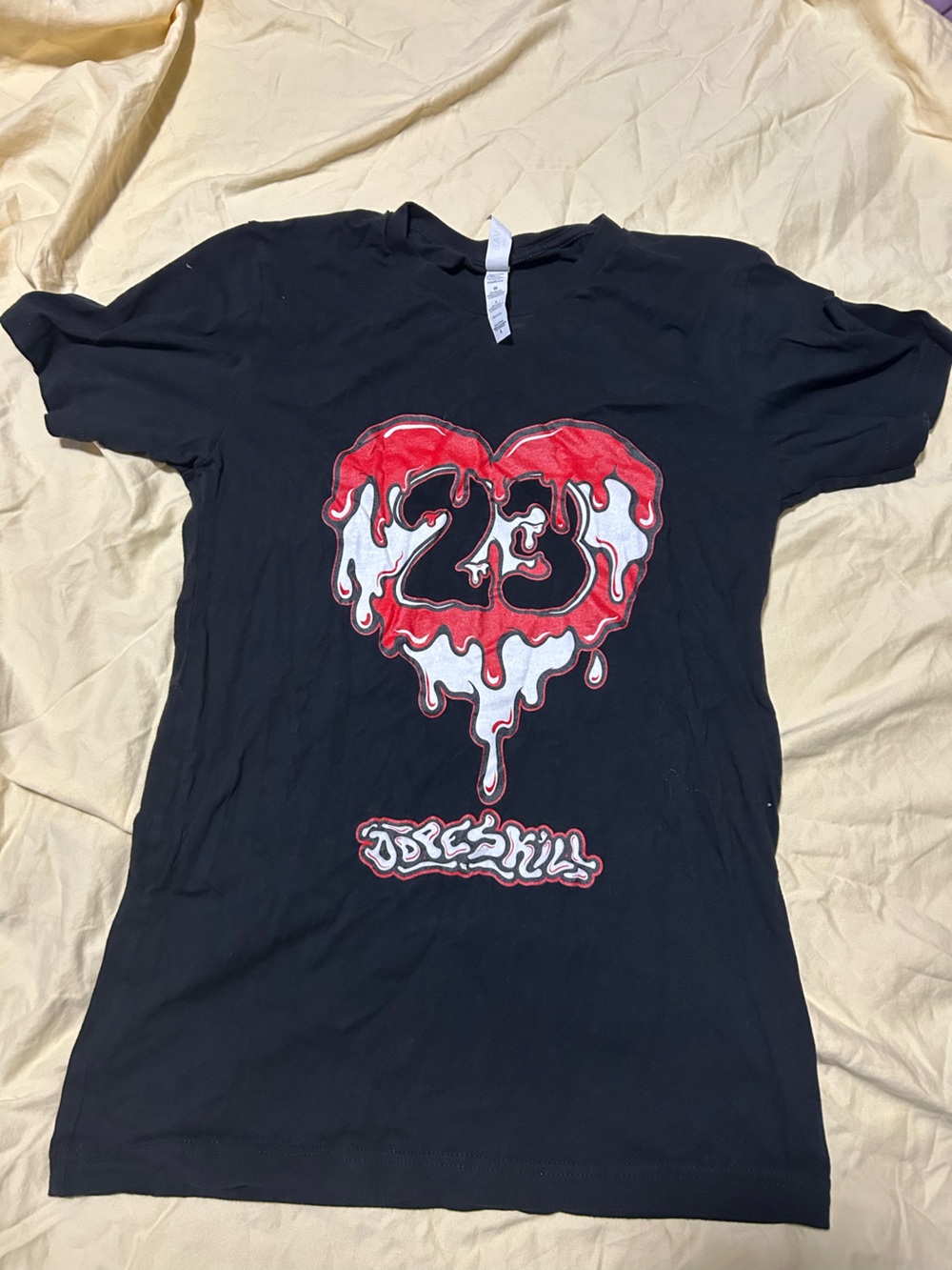 Black Graphic Tee with Red and White Flame Logo
